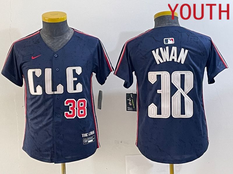 Youth Cleveland Indians #38 Kwan Blue City Edition Nike 2024 MLB Jersey style 3